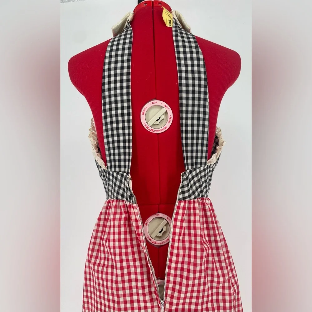 60s/70s Cottagecore Novelty Rabbit Appliqué Gingham Color-blocked Maxi Dress - Picture 7 of 14